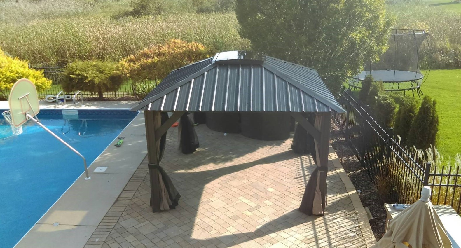 Transmotion Delivery Assembly Installation Relocation Removal Orland Park IL Milano Gazebo Visscher 11x11 MIlano Gazebo near me local Downers Grove IL Chicago Washington California Fitness Fitness Equipment Patio Furniture Gazebo