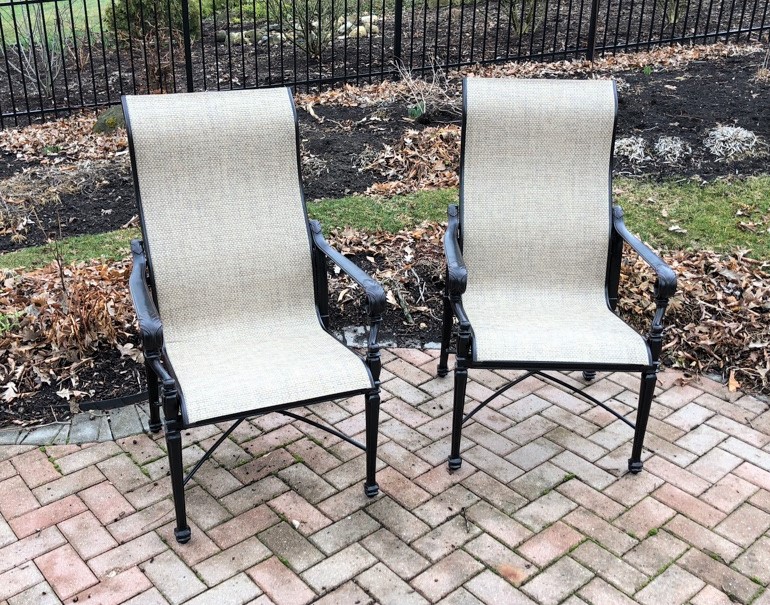 Transmotion Delivery Assembly Installation Relocation Removal Geneva, IL Gensun Casual Grand Terrace 52 x 72 Oval Gas Firepit Grand Terrace Sling High Back Dining Chair Washington California Wisconsin Indiana Michigan IL Chicago