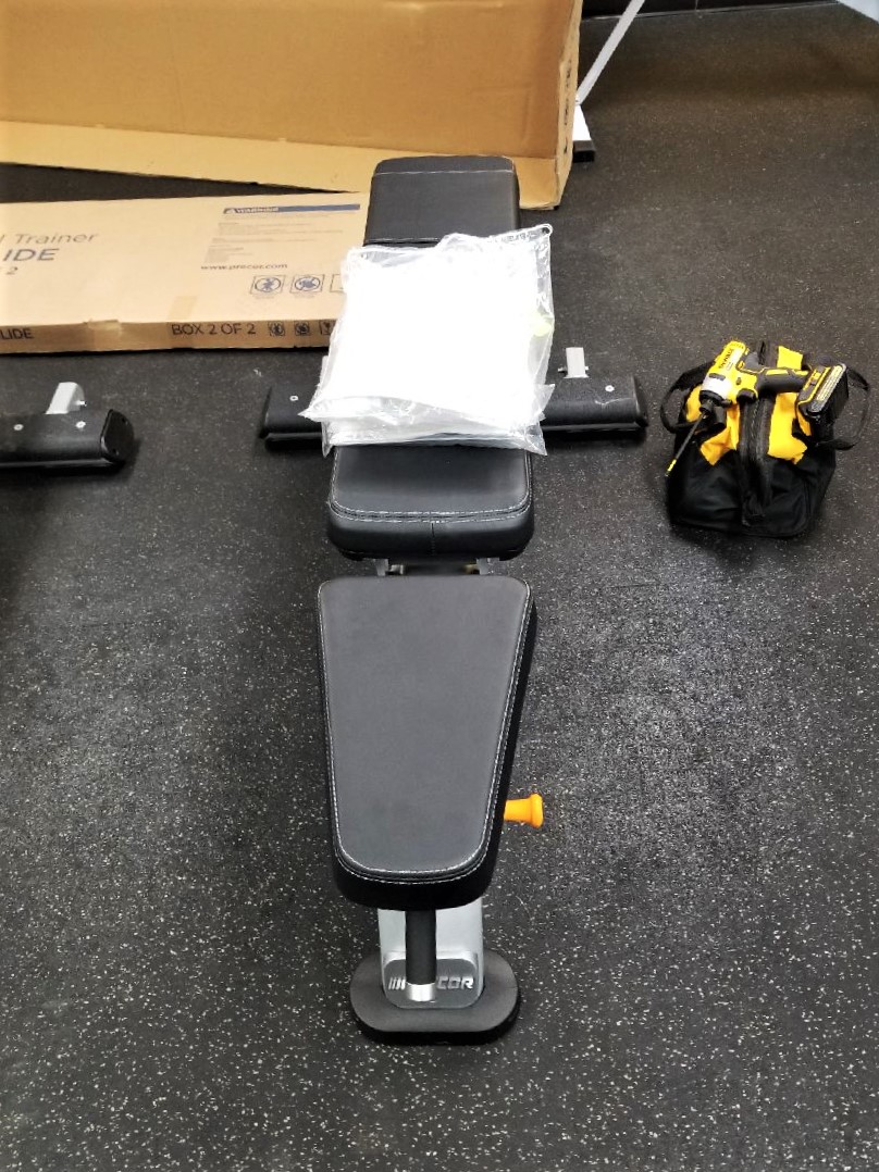 Transmotion Delivery Assembly Installation Relocation of DBR0119 Multi-Adjustable Bench Birmingham MI YMCA Michigan Illinois Wisconsin Washington California Gym Commercial YMCA Precor Fitness