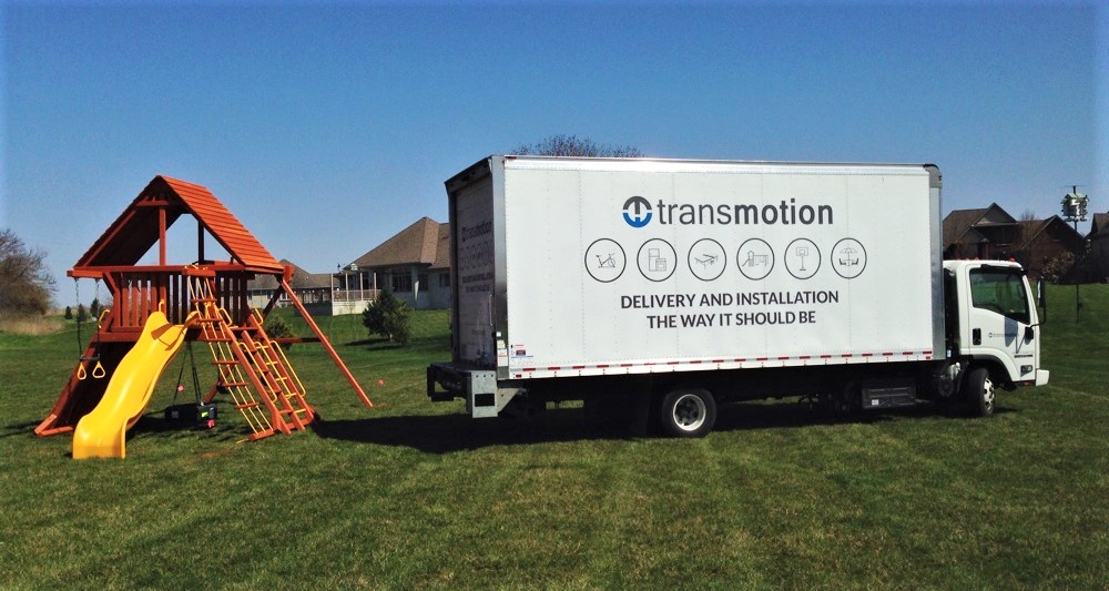 Transmotion Delivery Assembly Installation Relocation of Escalade Sports Lions Den Playset in Crown Point IN Indiana California Illinois Wisconsin Washington Michigan Playset Kids Fun Outdoors Friends Family Children Summer Spring Fun America