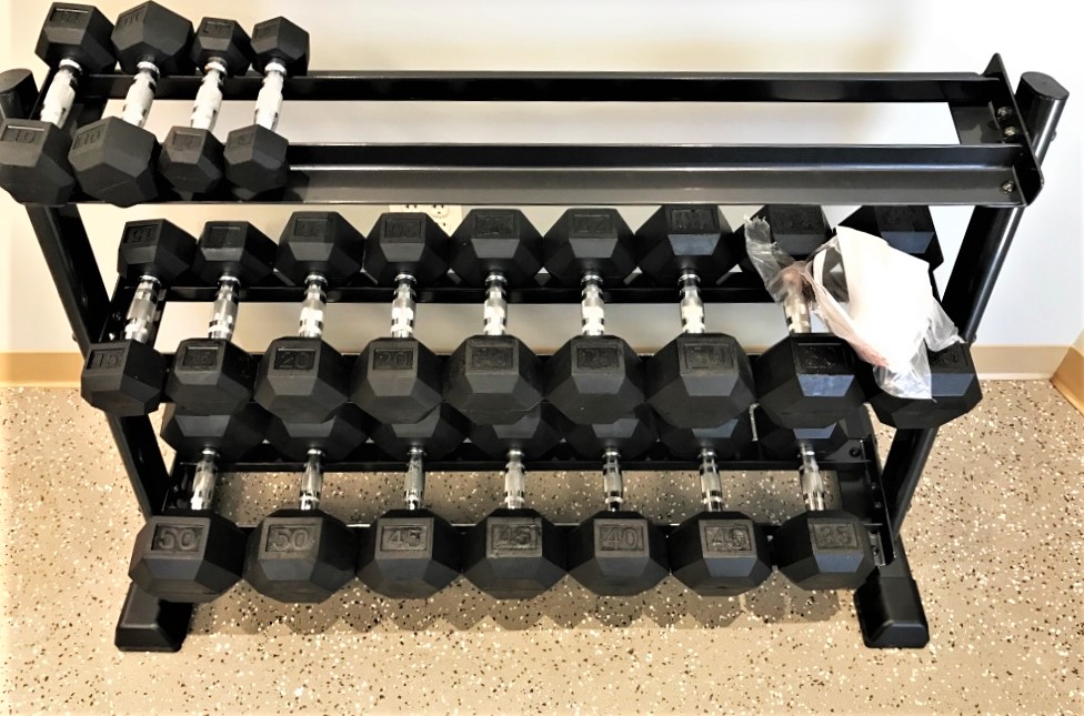 Transmotion Delivery Assembly Installation Relocation of Inspire 3-Tier Dumbbell Rack With a set of Northern Lights Dumbells in Rocklin CA Multiple Fitness Equipment Washington California Illinois Wisconsin Indiana Sports Health Muscle Gym