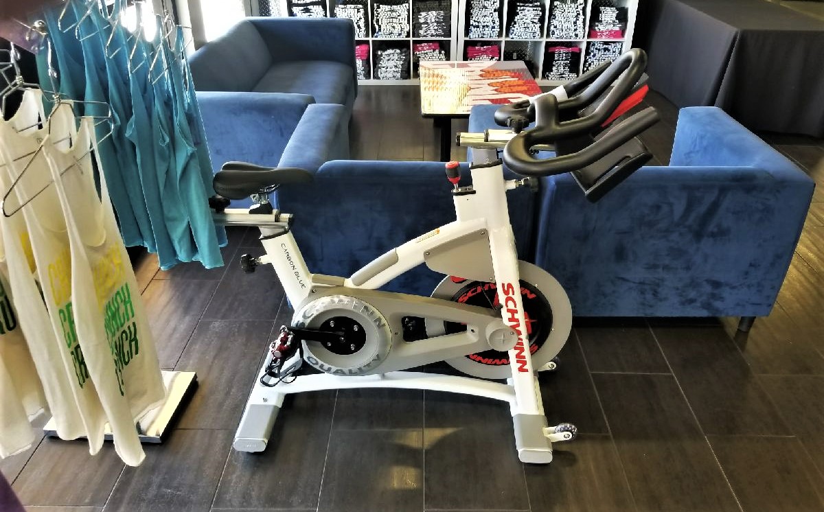 Transmotion Delivery Assembly Installation Relocation of Schwinn AC Performance Bike for Crunch Fitness in Stockton CA California Illinois Indiana Wisconsin Michigan Washington Crunch Commercial Healthy Gym Fitness Fit Muscle America