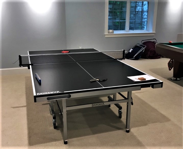 Transmotion Delivery Assembly Installation Relocation of a Brunswick Billiards Euro Scorer Foosball and Smash 7.0 Table Tennis Table in Hinsdale IL Illinois Indiana Wisconsin Washington California Michigan Fun Games Family Friends America Basement Mancave Entertaining Entertainment