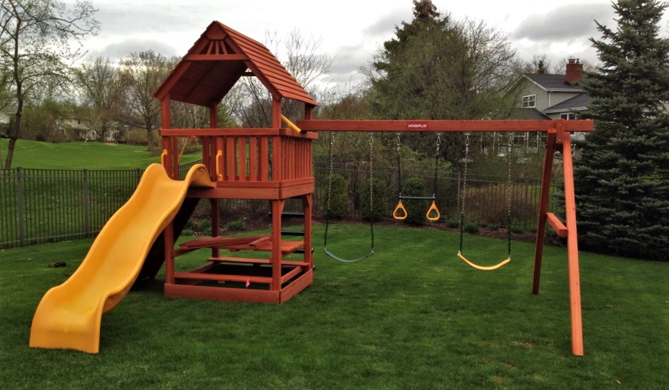 Transmotion Delivery Assembly Installation Relocation of a Escalade Sports Monkey Tower in Naperville IL Illinois Wisconsin Indiana Michigan Washington California Michigan Playset Kids Fun Backyard Summer Children Slide Swing Rope Sunny