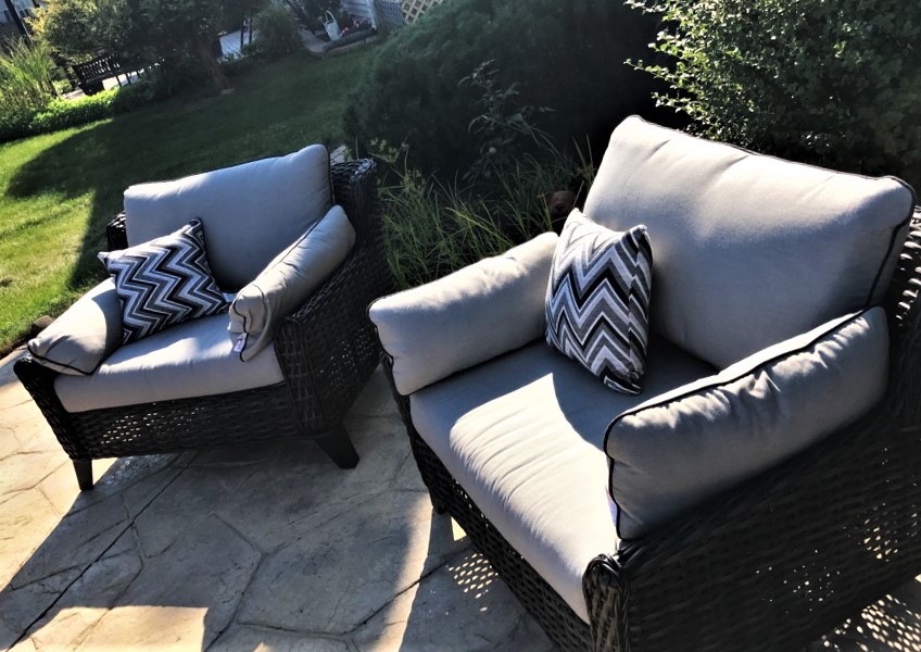 Transmotion Delivery Assembly Installation Relocation of JRD Casual Augusta Collection Patio Furniture Set in Aurora IL Illinois Indiana Wisconsin Washington Michigan California Summer Hot Sunny Fun Relax Friends Family Party Coffee Backyard Modern Decoration Cushion Woven America United States