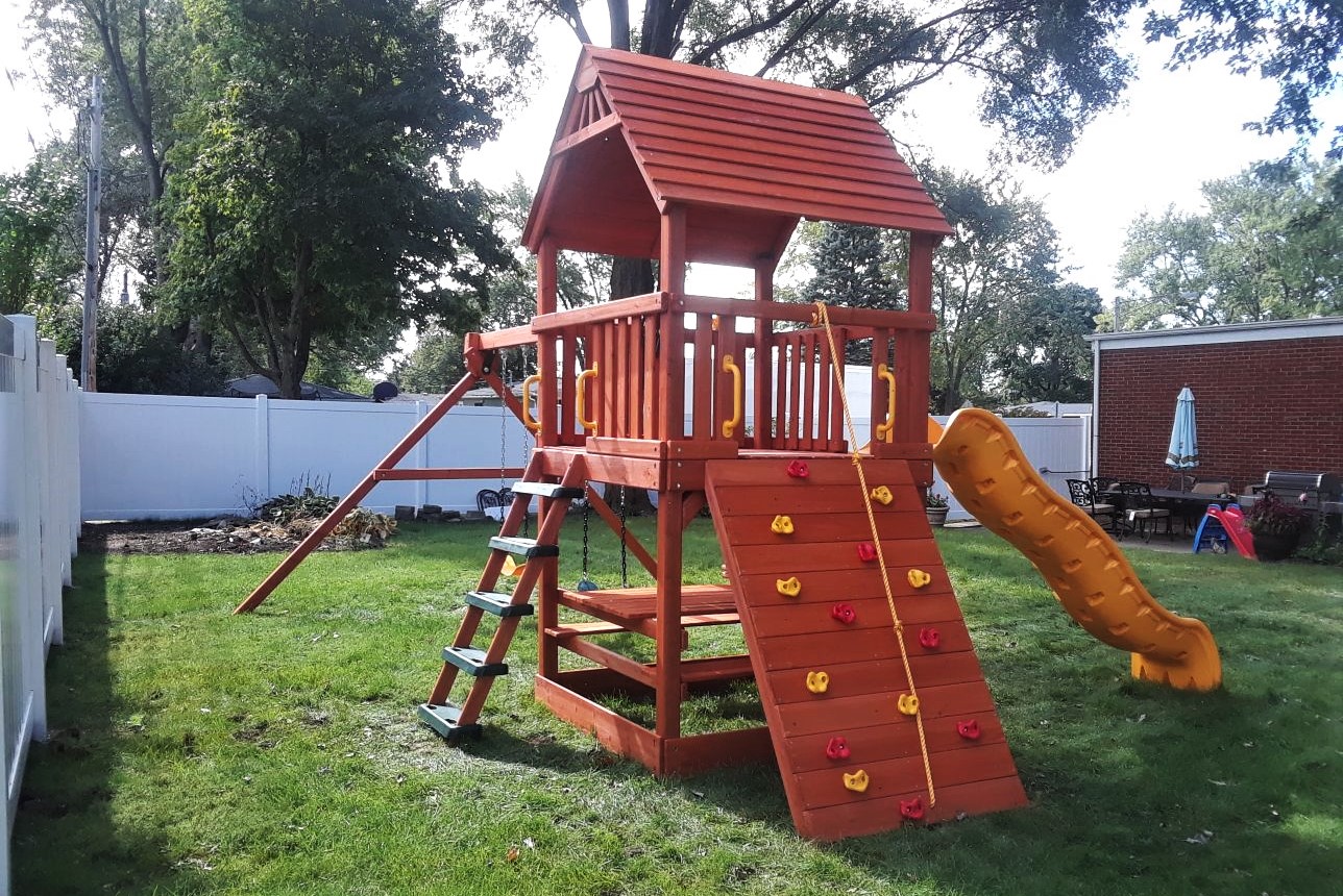 Transmotion Delivery Assembly Installation Relocation of a Escalade Sports Monkey Tower Playset in Naperville IL Illinois Indiana Wisconsin Washington Michigan California Kids Children Fun Active Backyard Playing Play Healthy Outdoors Summer Sunny Warm Lifestyle America United States