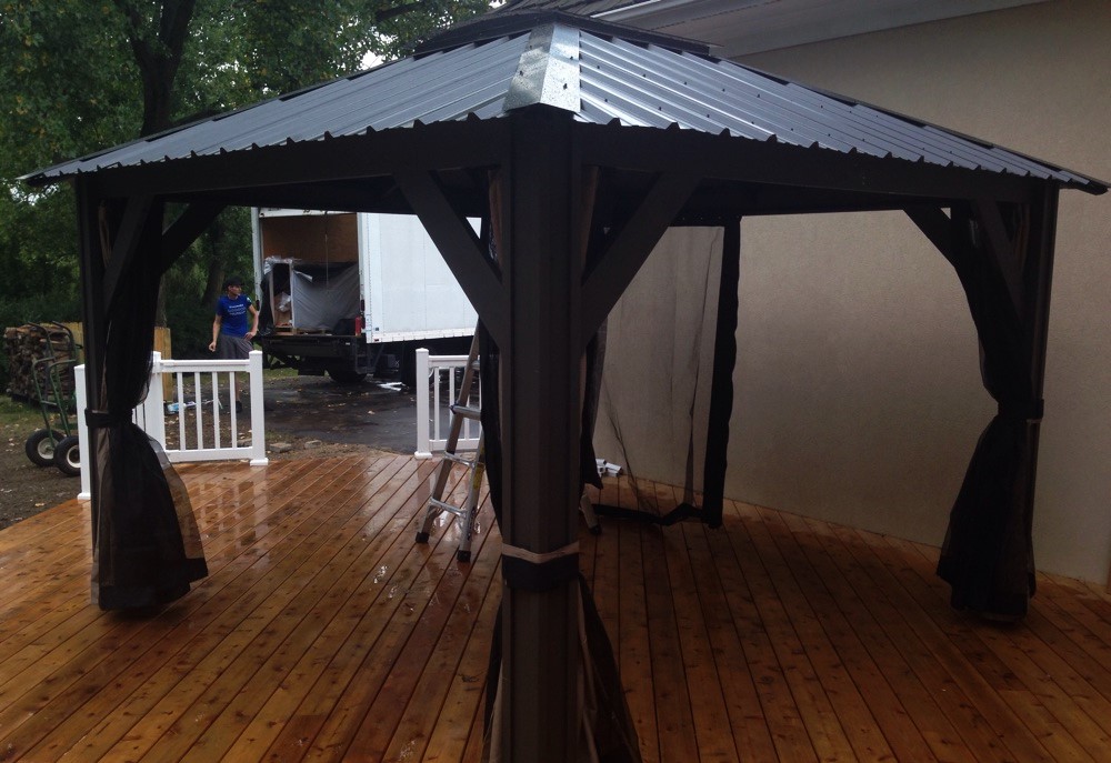Transmotion Delivery Assembly Installation Relocation of a Visscher 11X11 Milano Gazebo in Barrington Hills IL Illinois Indiana Wisconsin Michigan Washington California Backyard Deck Patio Relax Summer Sunny Warm Outside Outdoors Friends Family Party Modern Design America United States