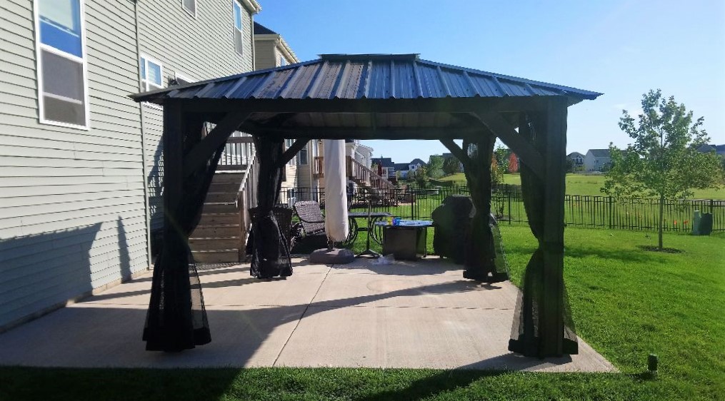 Transmotion Delivery Assembly Installation Relocation of a Visscher 11X11 Milano Gazebo in Geneva IL Illinois Indiana Wisconsin Washington California Michigan Summer Sunny Fun Family Friends Outdoors Outside Healthy Health Lifestyle Party America United States