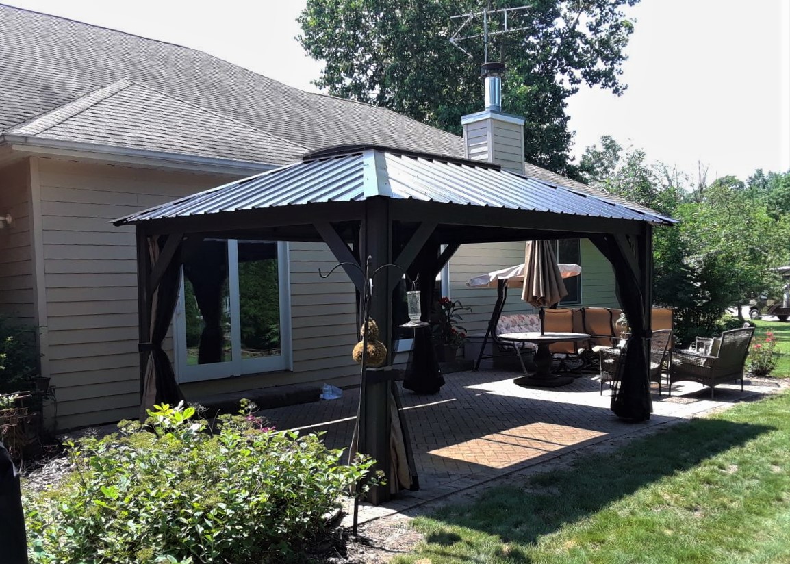 Transmotion Delivery Assembly Installation Relocation of Visscher 11X14 Verona Gazebo in Wilmington IL Illinois Indiana Wisconsin Washington Michigan California Summer Sunny Warm Weather Fun Family Friends Party Dinner Dining Lunch Modern Design Stylish America United States