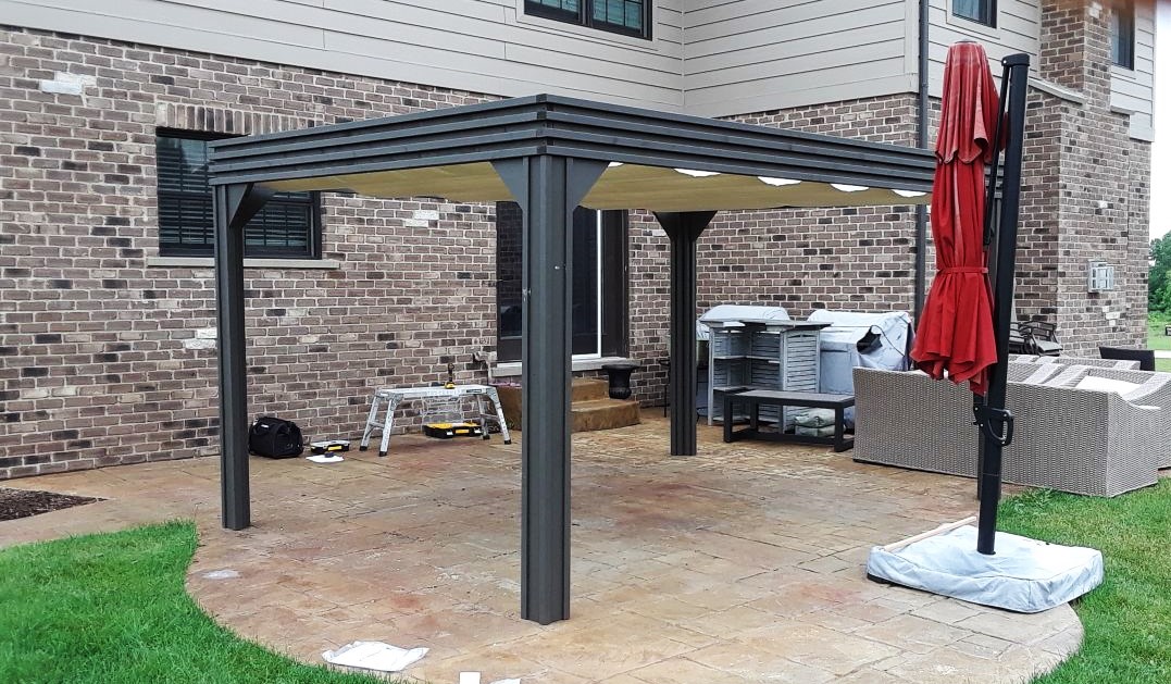 Transmotion Delivery Assembly Installation Relocation of Visscher 10X14 Valencia Gazebo in Frankfort IL Illinois Indiana Wisconsin Washington Michigan California Summer Sunny Warm Weather Fun Family Friends Party Dinner Dining Lunch Modern Design Stylish America United States