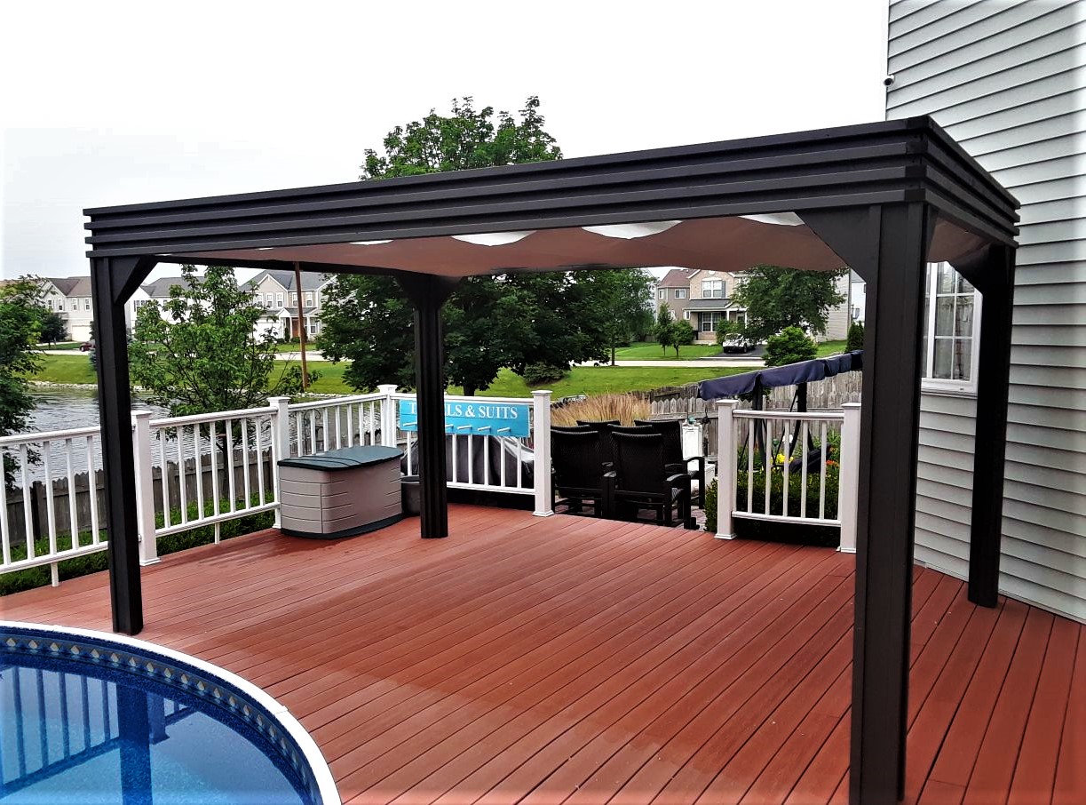 Transmotion Delivery Assembly Installation Relocation of Visscher 10X14 Valencia Gazebo in Plainfield IL Illinois Indiana Wisconsin Washington Michigan California Summer Sunny Warm Weather Fun Family Friends Party Dinner Dining Lunch Modern Design Stylish America United States