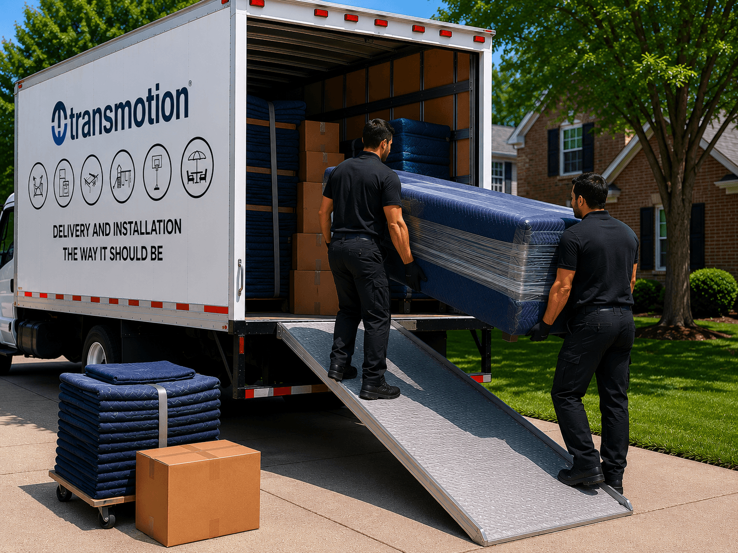 Transmotion crew loading furniture into a moving truck